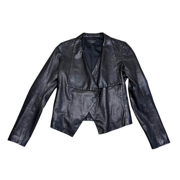 Theory Black Lamb Leather Open Front Jacket XS - Picture 2 of 13